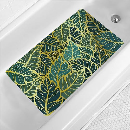Miniatura 9 de Tapete antideslizante para bañera con hojas de palmera, 15 x 27 pulgadas, con agujeros de drenaje, ventosas, lavable, botánico, Monstera