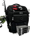 Baitium Sac à dos de pêche, sac de pêche avec porte-rodes, 40L Capacité avec refroidisseur, couverture de pluie, poche isolée, 4 Incluant les bacs à tacler (vert)