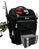 Baitium Fishing Backpack, Tackle Bag With Rod Holders, 40L Capacity With Cooler, Rain Cover, Insulated Pocket, 4 Tackle Trays Included (Jet Black)