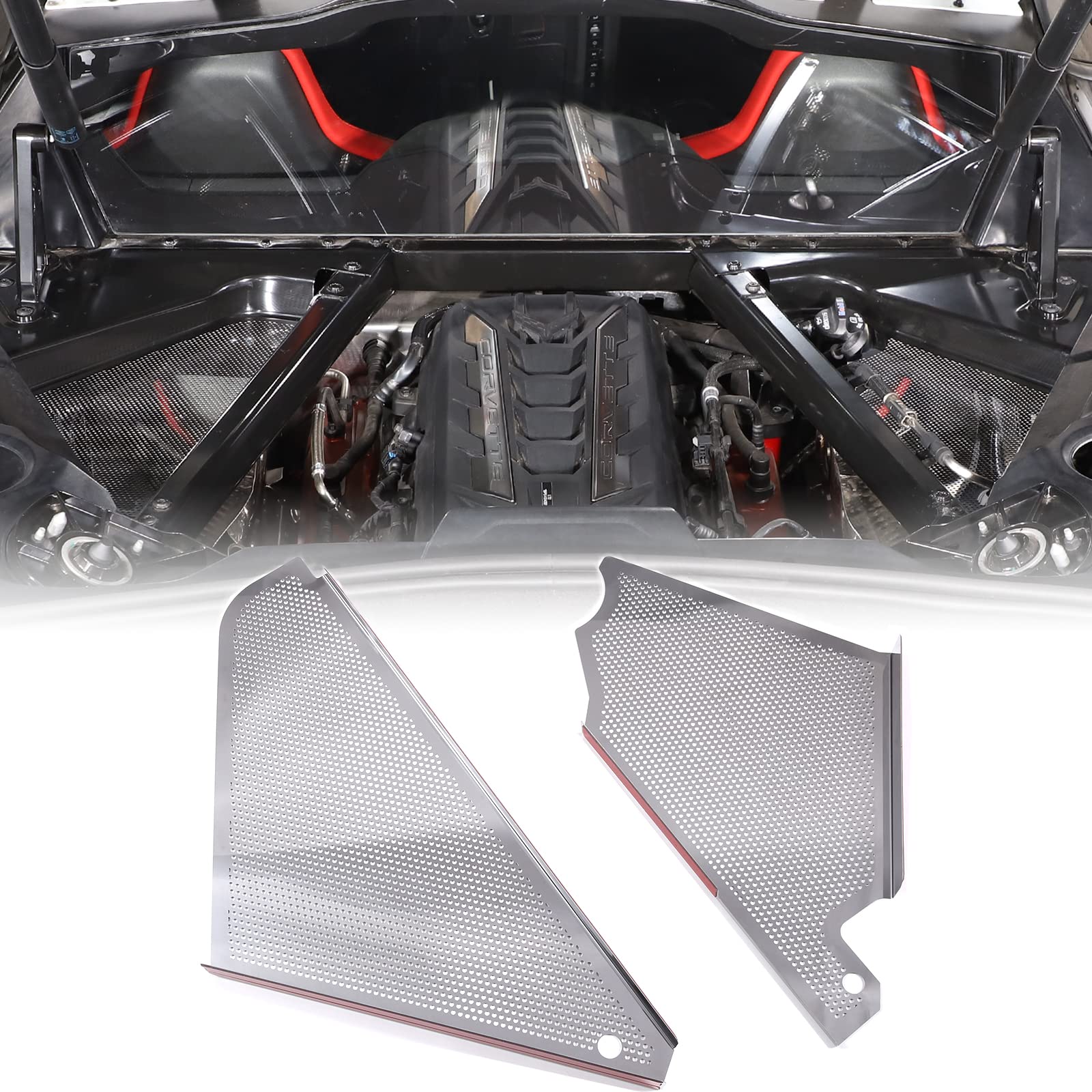 CHEAYAR Engine Bay Panel Cover Compatible with Chevrolet Corvette C8 2020-2023, Stainless Steel Rear Engine Covers Left Right Engine Case Guards Protector Splash Shield, C8 Accessories 2PCS (Style 1)