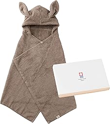 今治タオル imabari towel 出産祝い 日本製 ベビーバスローブ バスポンチョ ギフトセット (パウダーブラウン:うさぎ耳)