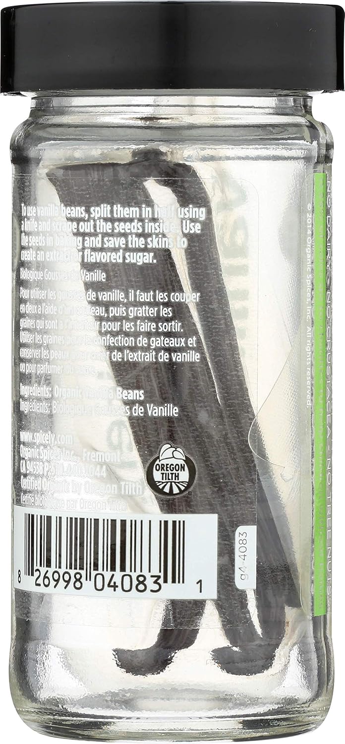 Spicely Organics USDA Certified Organic Vanilla Bean, No Artificial Colors or Preservatives, Zero Sugar, Vegan Friendly, Kosher, Gluten Free & Non-GMO, 2 Count (Pack of 3)