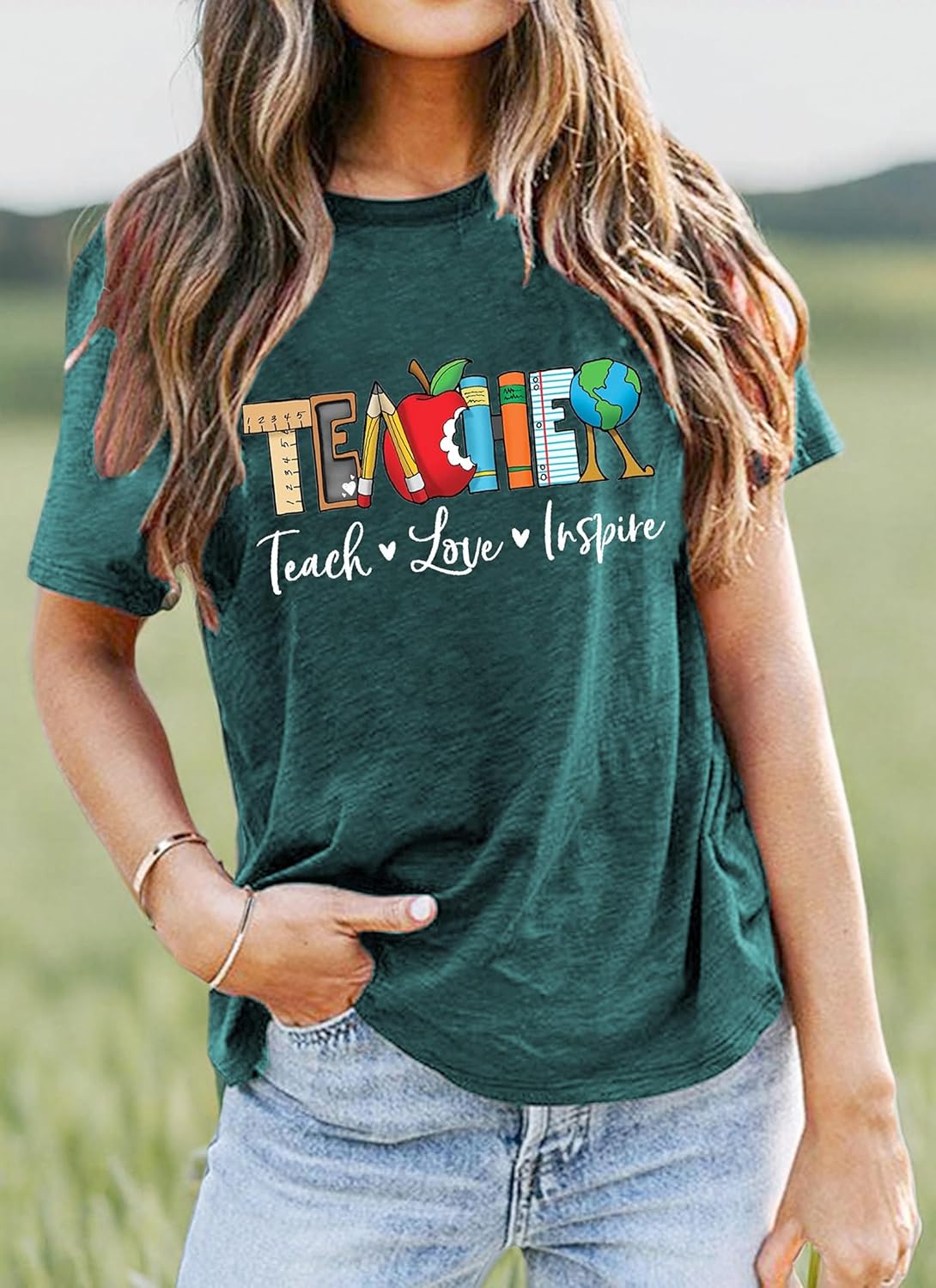Teach T Shirt for Women Teacher Graphic Tees Tops Teach Inspire Letter Print Shirts Tops - Image 6