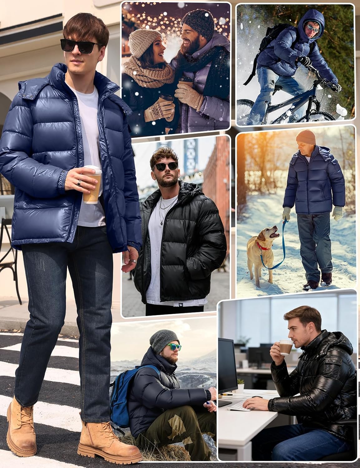 Uikue Men's Winter Puffer Jacket - Waterproof Shiny Quilted Coat Warm Thicken Ski Parka Insulated Outerwear with Hood - Image 7