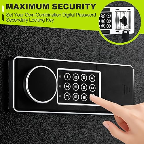 Miniatura 6 de Caja fuerte de 9.8 pulgadas de alto, caja fuerte personal para el hogar con bolsa ignífuga, caja de bloqueo electrónica digital, 9.8 x 13.8 x 9.8