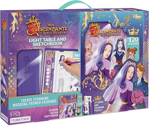 Miniatura 2 de Make It Real - Cuaderno de bocetos de boda real de Disney Descendants con mesa de luz de trazado. Kit de dibujo y trazado de diseño de moda para