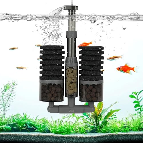 Miniatura 1 de AQQA Filtro de acuario, filtros de esponja doble para tanque de peces (sin bomba), filtración de agua limpia de múltiples etapas, salida de agua