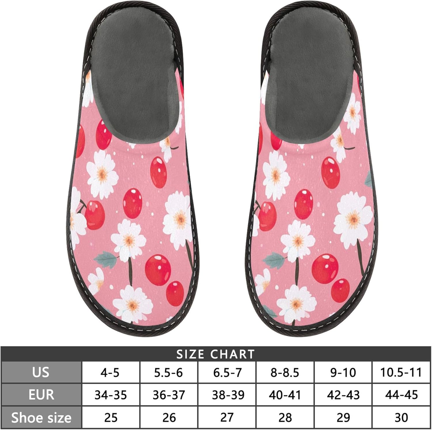 Daisy Flower Cherry House Slippers – Cozy Fuzzy Slippers for Guests, Washable & Disposable, Perfect for Shoeless Home, Spa & Hotel Use A110826