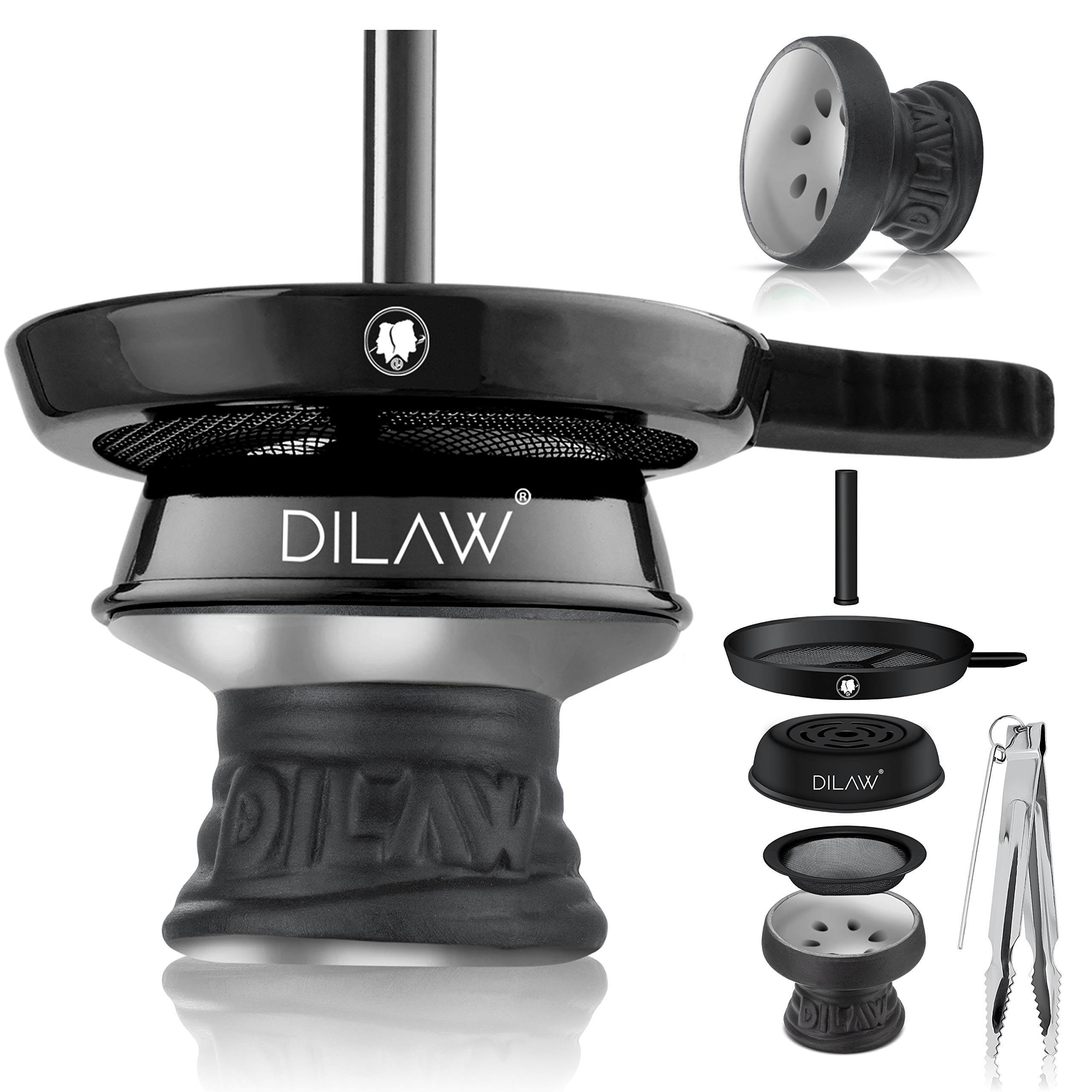 DILAW® Shisha Steinkopf Set Kaminkopf Small Tabaksieb Kohlezange Kaminaufsatz Tabak Kopf, Silber