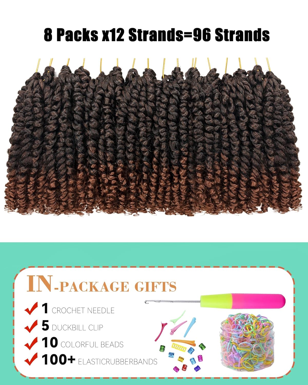 Pre-Twisted Passion Twist Crochet Hair for Black Women Passion Twist Hair Pre Looped Bohemian Braids 6 Inch 8 Packs Ombre Black to Brown Short Bob Curly Crochet Braiding Hair Extensions(6"-8P T30) - Image 5