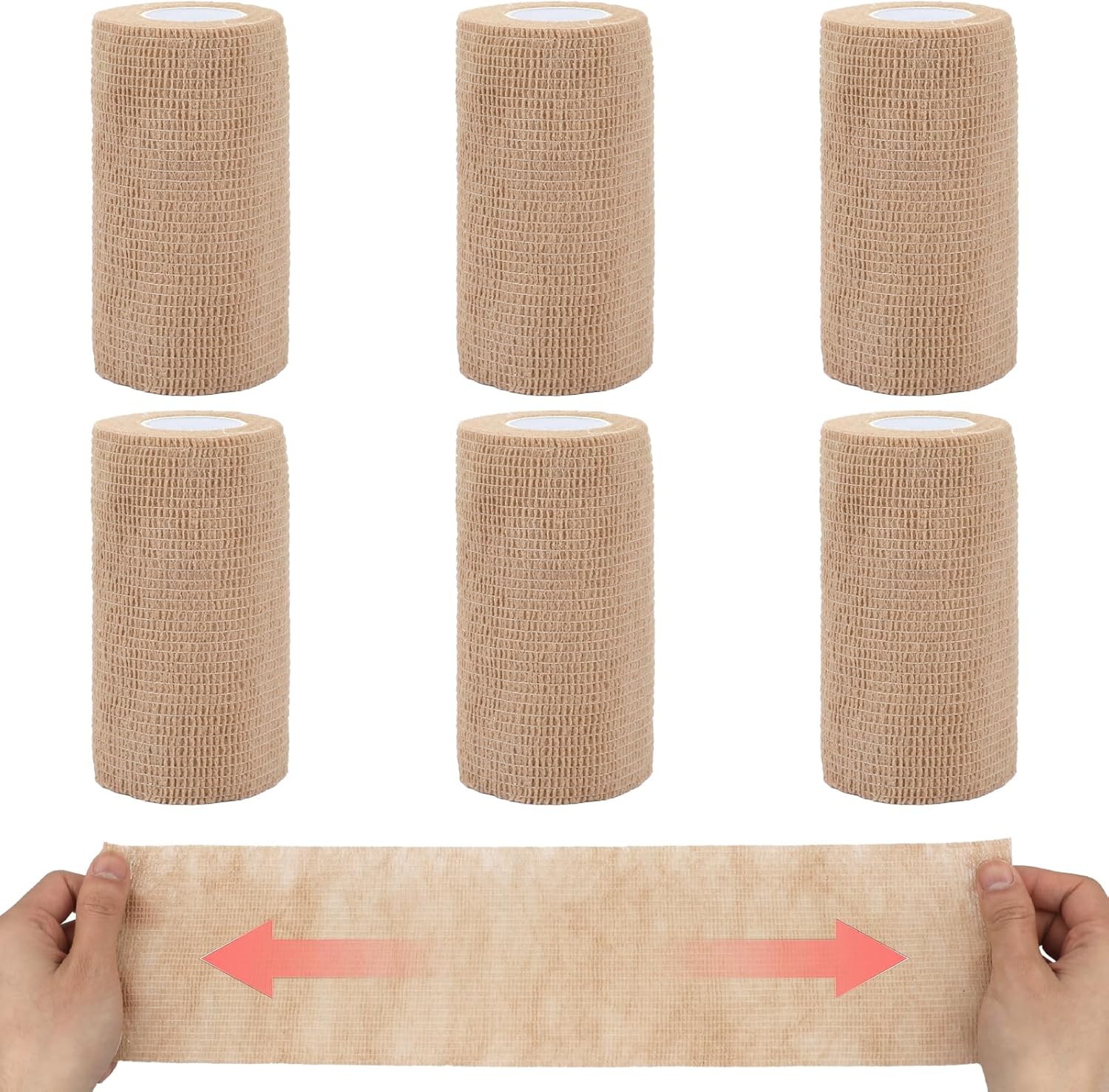 BEVTEE Self Adhesive Bandage Wrap 6 Pack, 4" X 5 Yards Elastic Medical Coban Wrap, Compression Non-Woven Sports Athletic Tape for Wrist, Ankle, Hand, Leg, Swelling, Vet, Grip Tape - Image 8