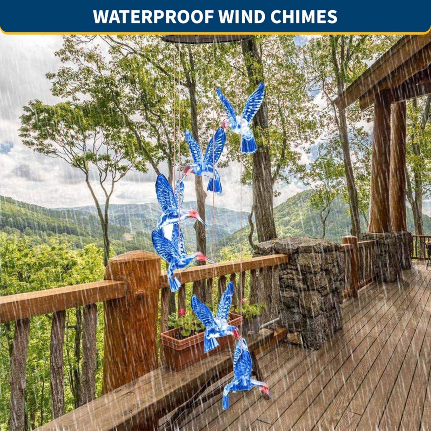 Solar Hummingbird Wind Chimes - LED Garden Lights -3