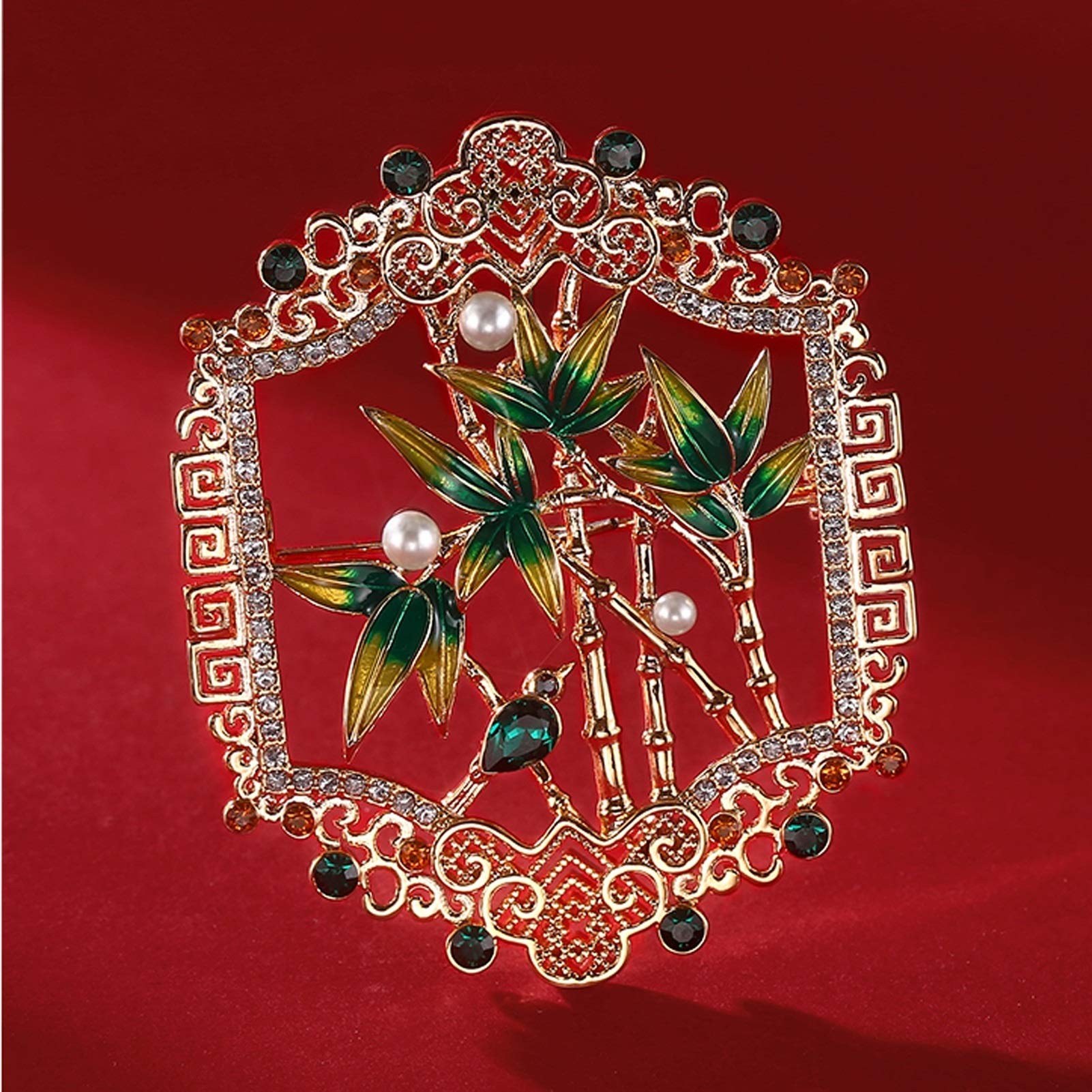 Broche Elegante único bambú Verde Broche de Solapa Bufanda Ropa Corsage Damas cumpleaños Boda Boda Accesorio Accesorio joyería Decorativo broches