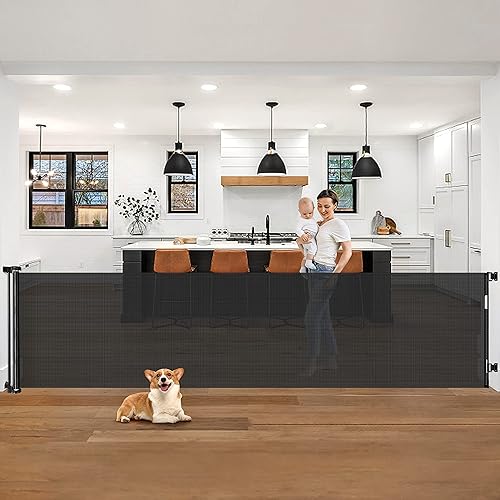 Puertas retráctiles para bebés de 105 pulgadas, extra anchas retráctiles para perros, puertas extra anchas para bebés para aberturas grandes,