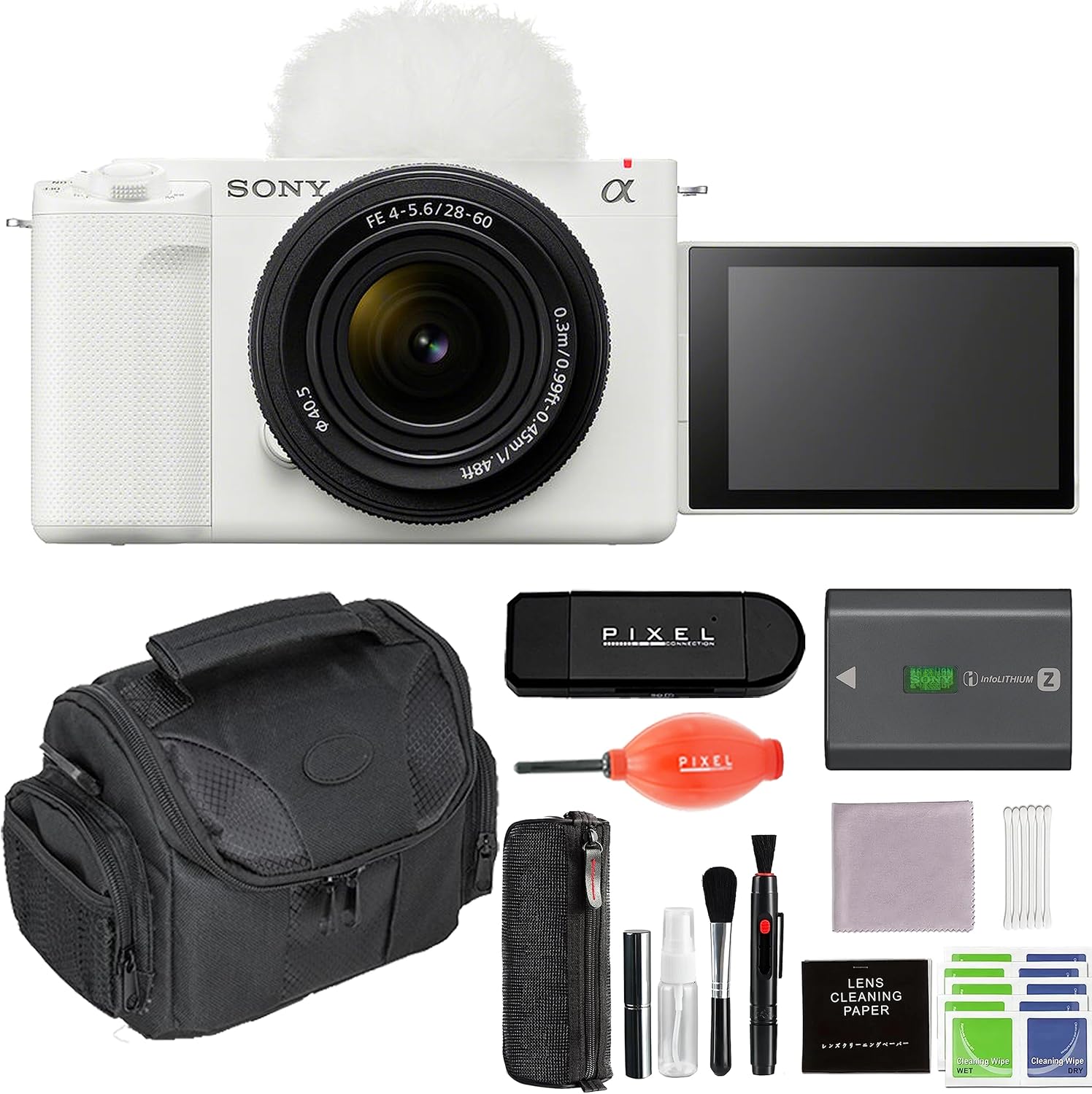 Sony ZV-E1 Mirrorless Vlog Camera (White) with 28-60mm Lens Bundle with Gadget Bag, USB Card Reader & More