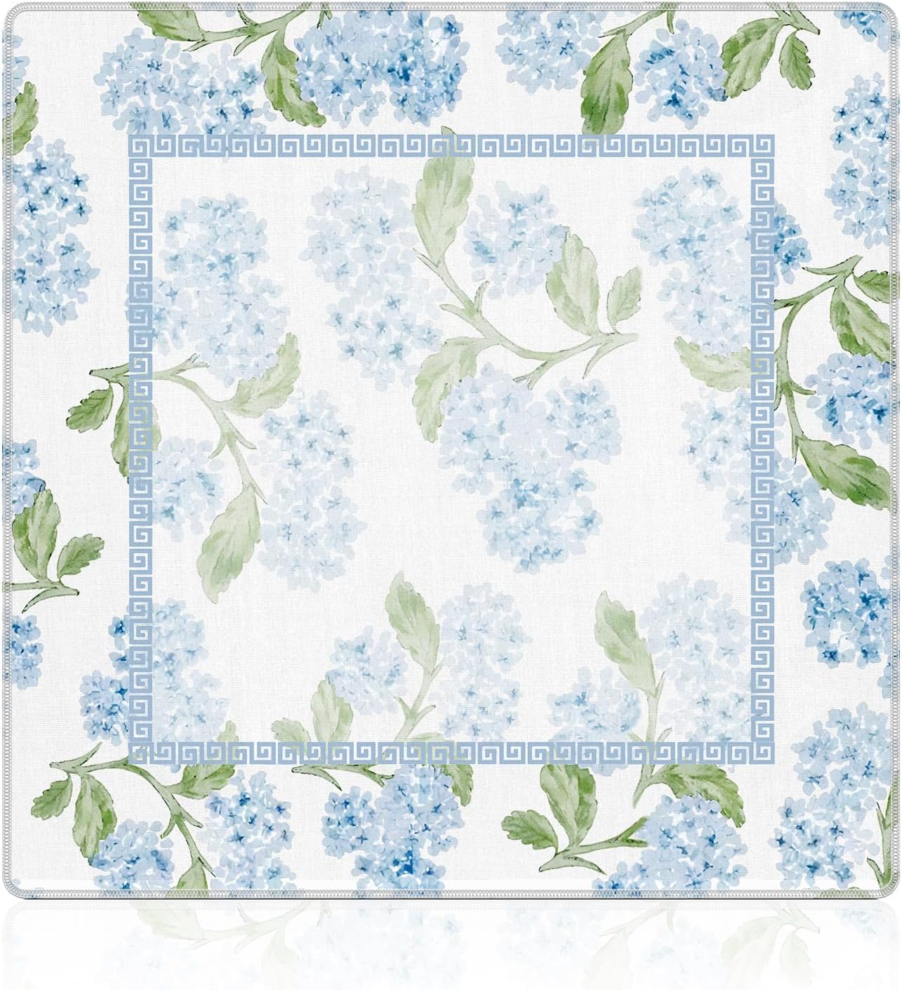 Blue Hydrangea Floral Mahjong Mat 31.5"x31.5", Grandmillennial Blue Flower Non-Slip Noise Reduction Gaming Mat for American Mahjong Poker Card Board Games Dominoes