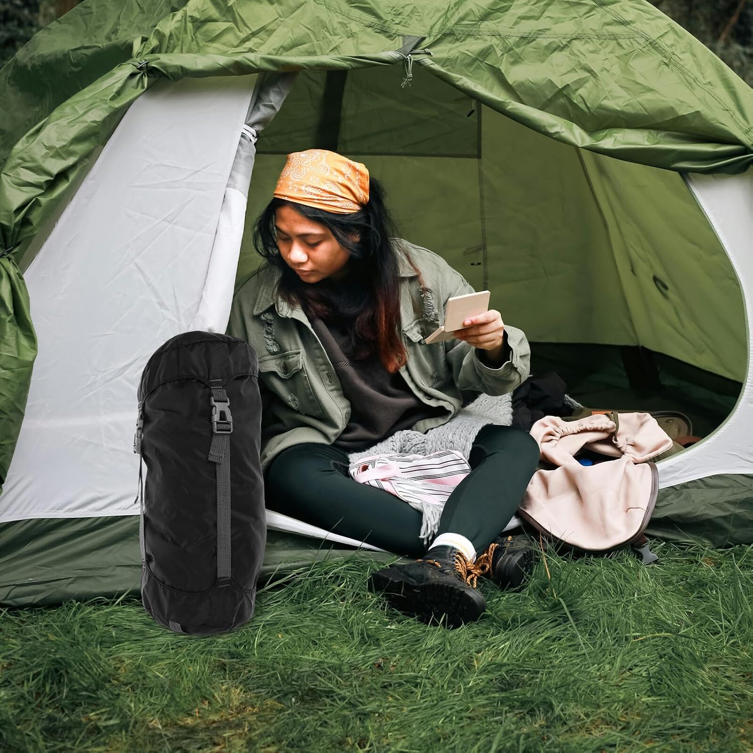 Outdoor Compression Sack Small Drawstring Stuff Sack for Backpacking Hiking Travel Space-saving Storage Gear Bag