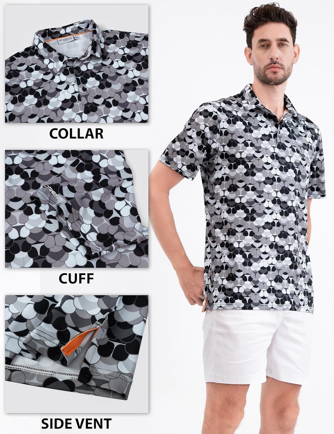 Men's Golf Shirts Short Sleeve Moisture Wicking Print Patterns Collared Performance Polo Golf Shirts for Men Dry Fit