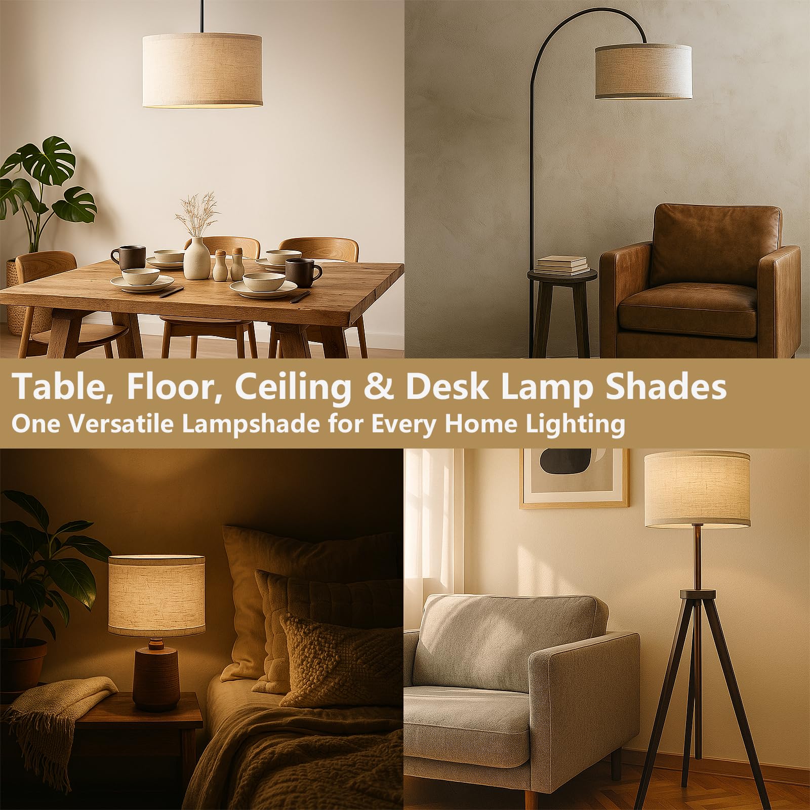 Paralume in lino beige da 25 cm, piccolo paralume per plafoniere, lampade da tavolo e da terra, compatibile con E26 ed E27, facile da montare per soggiorno, camera da letto, ufficio, cucina e