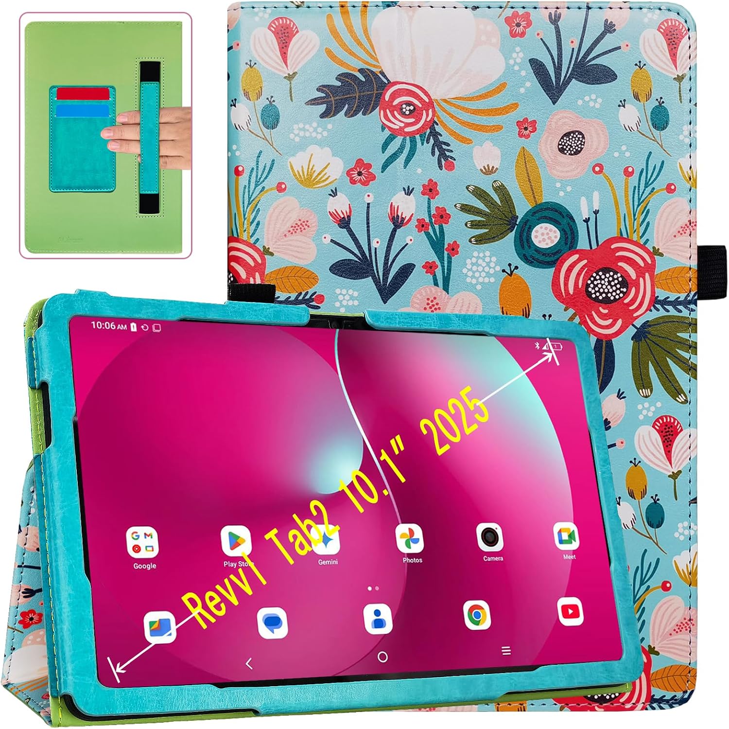 ACdream Case for Revvl Tab 2 10.1" Tablet 2025 Model:9185W(NOT FIT 2023 Revvl Tab 5G 10.36"), Folio Protective Slim Cover Leather Case,Magnetic Closure, Hand Strap, Card Slots, Hill Flower