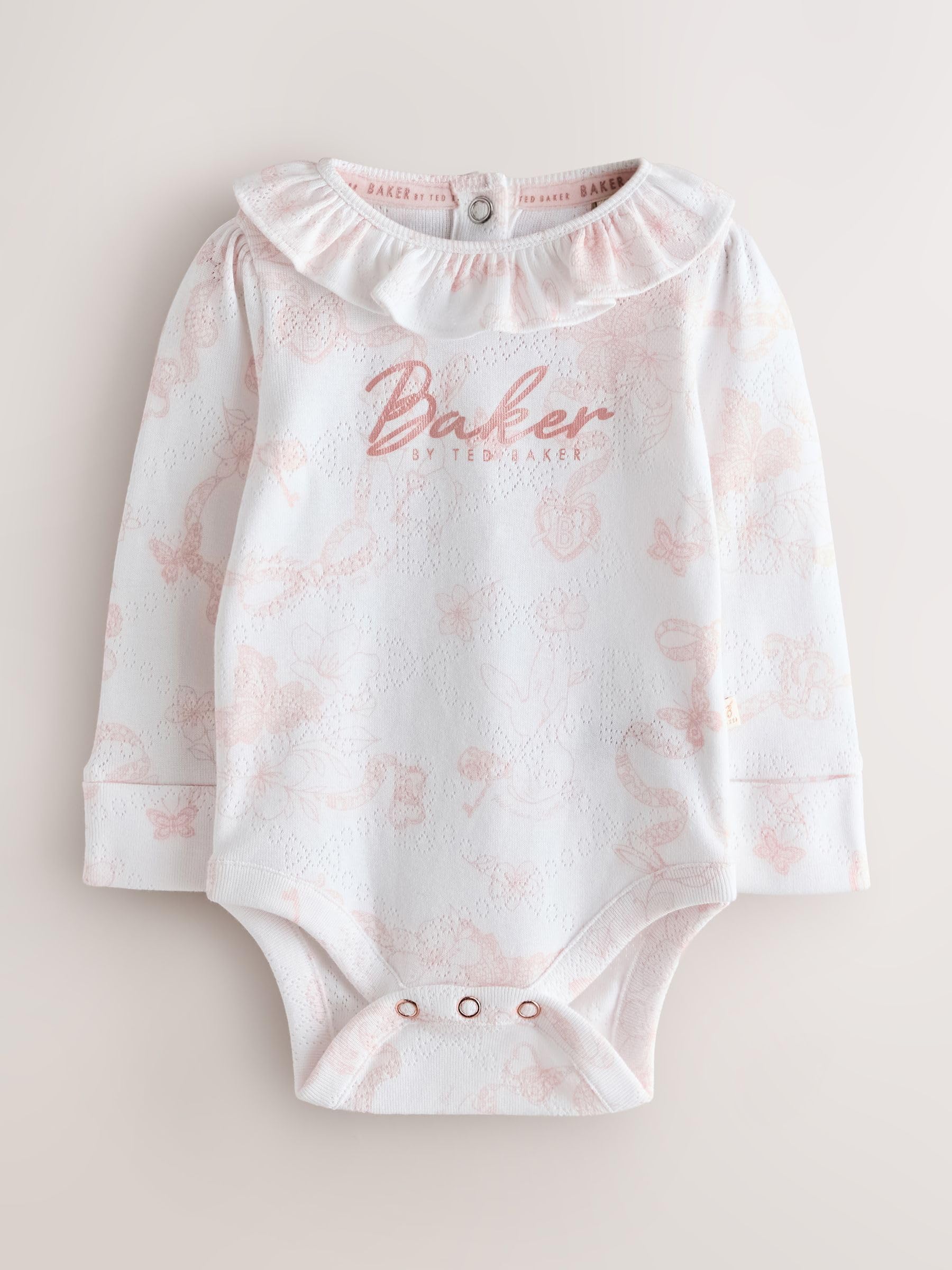 Noworodki dziewczynki Zestaw 2 biało-różowych ażurowych body Baker by Ted Baker