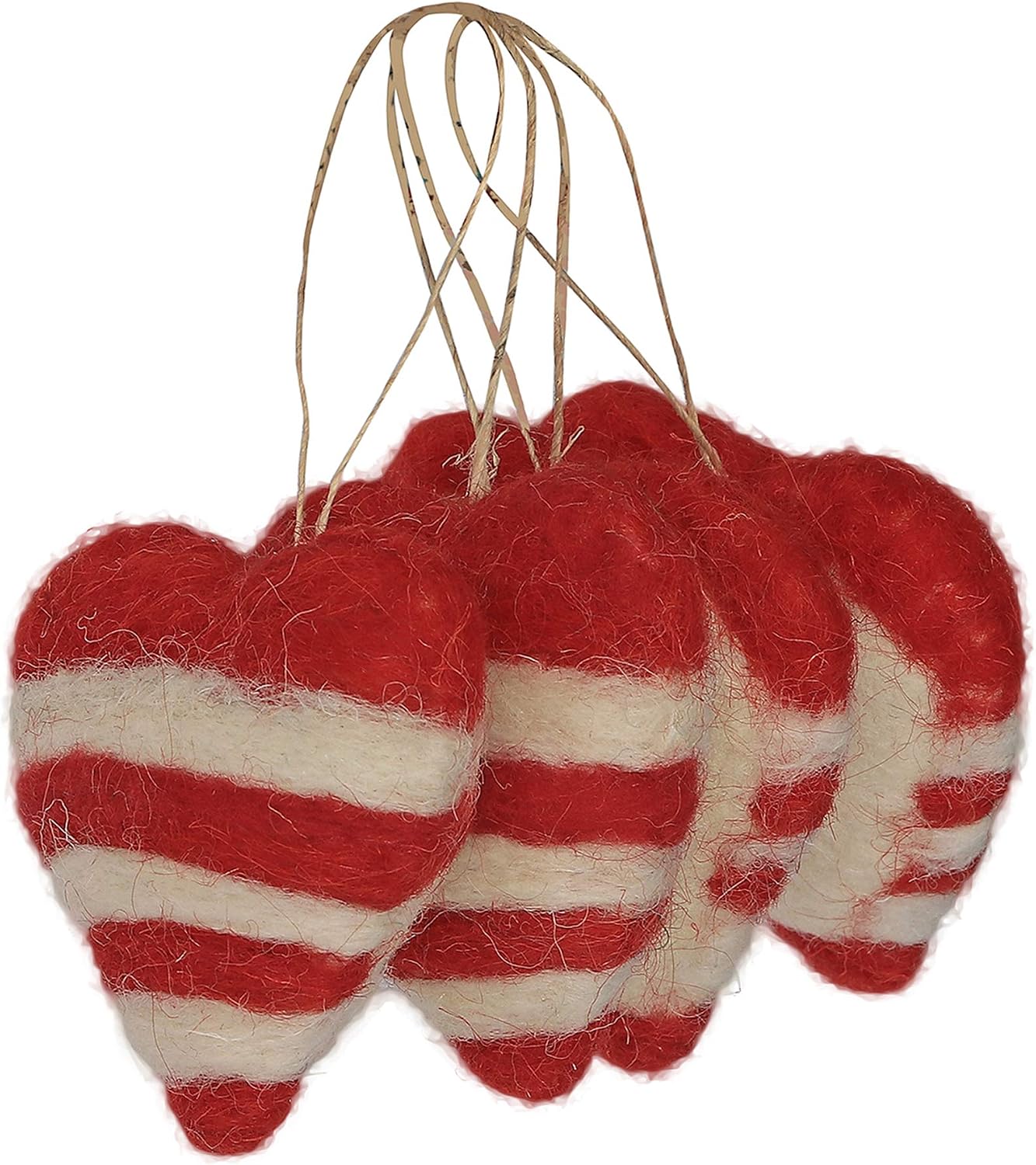 De Kulture Handmade Premium Wool Felt Hanging Heart Bauble Eco Friendly Needle Felted Ornament Stuffed Valentine Gift Ideal for Home Office Party Decoration Holiday Décor, Set of 4 (Red & White)