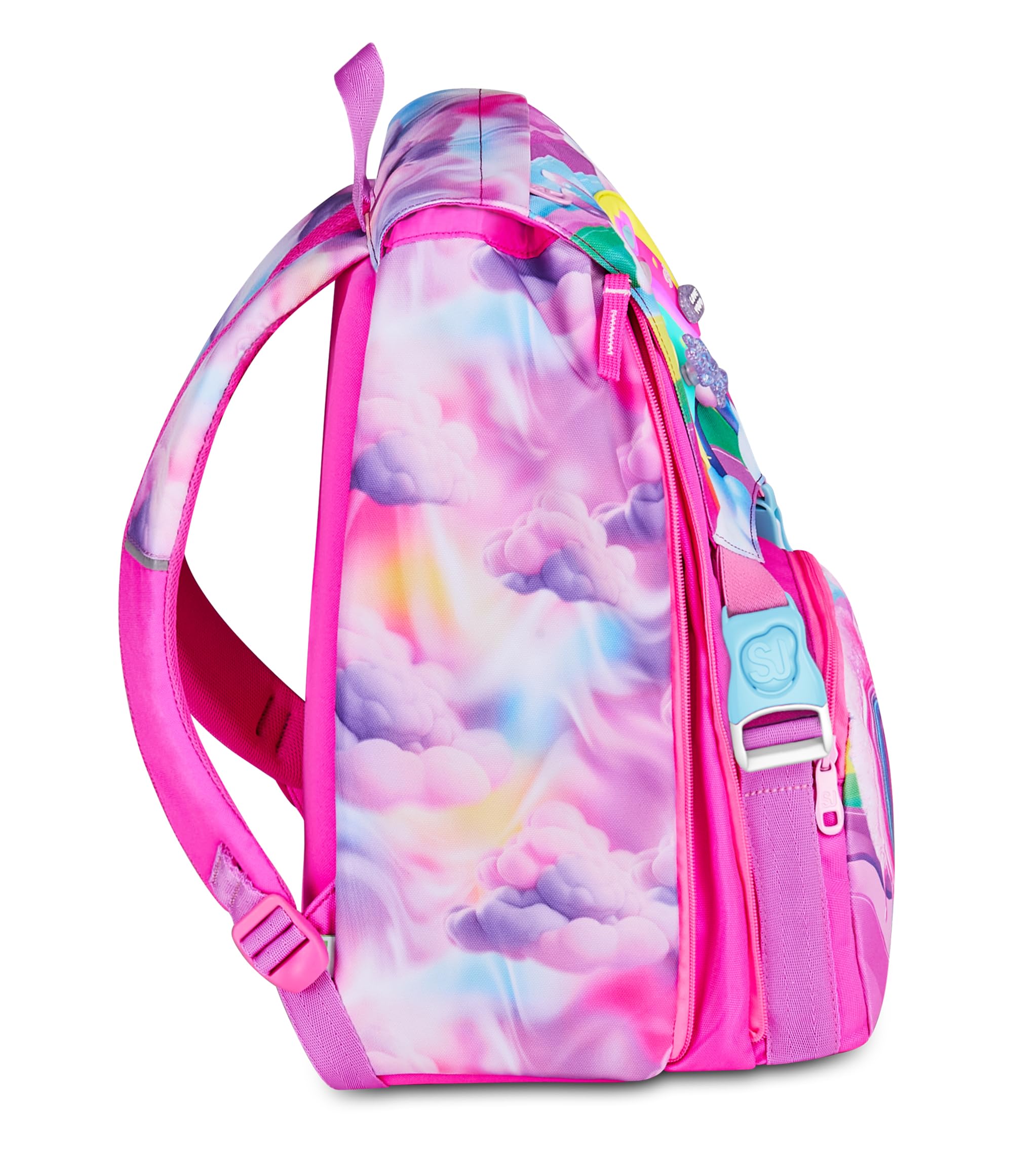SJ GANG STYLE JAM GANG Zaino Scuola Estensibile JOYFUL PINS GIRL, Rosa, 24L, Zip Laterali, Inserto arcobaleno e pins amovibili, Tasca frontale, Tasca portaborraccia, Scuola elementare, Bambina