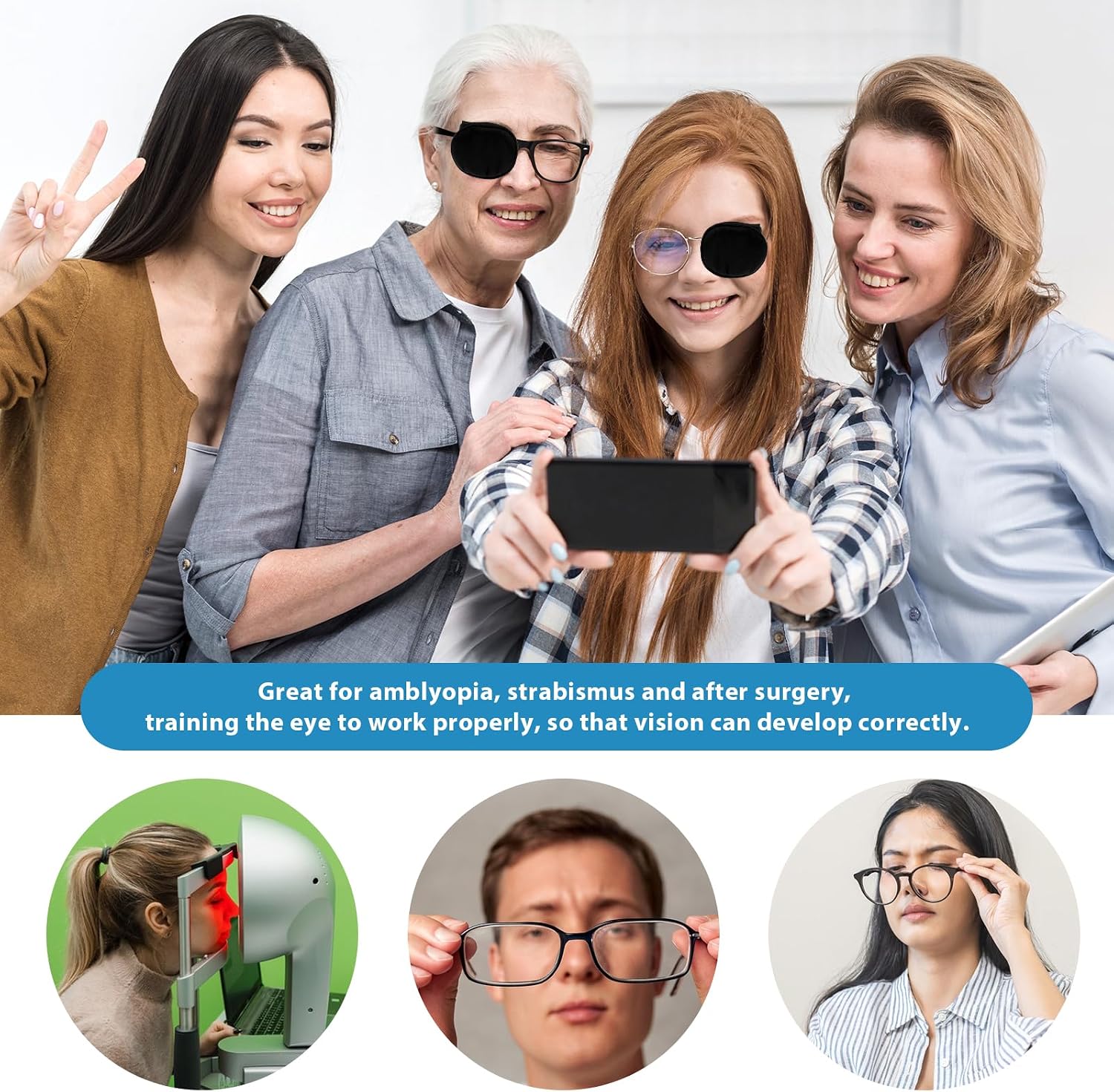 2Pcs Eye Patches for Adults Kids Eye Patch for Glasses Medical Soft Eye Patch for Treating Lazy Eye Amblyopia Strabismus After Surgery for Left or Right Eyes and After Surgery Women Men(Black)