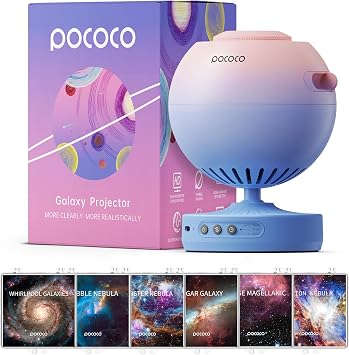 POCOCO Galaxy Star Projector + Gorgeous Nebula Series Discs | 8 Discs Total, Rechargeable, 1W Soft Light, 2 Megapixel Lens, 5K Discs, Realistic Galaxy