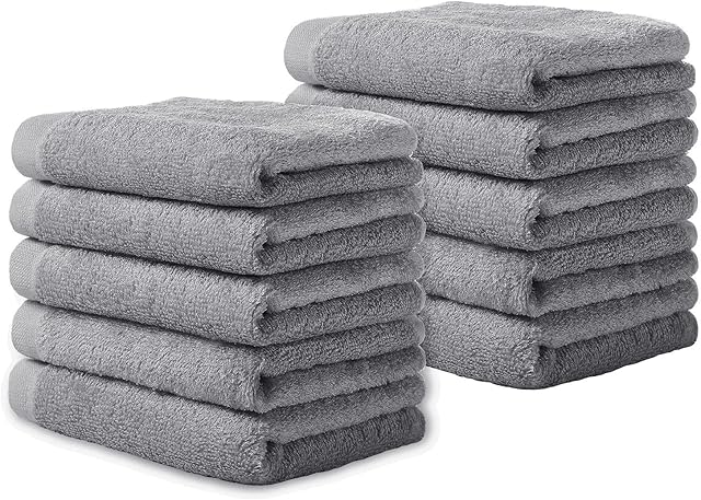 Yoofoss Bamboo Washcloth Towel Set 10 Pack Baby Wash Cloths for Bathroom-Hotel-Spa-Kitchen Multi-Purpose Guest Towels Fingertip Towels & Face Cloths 25x25cm - Grey
