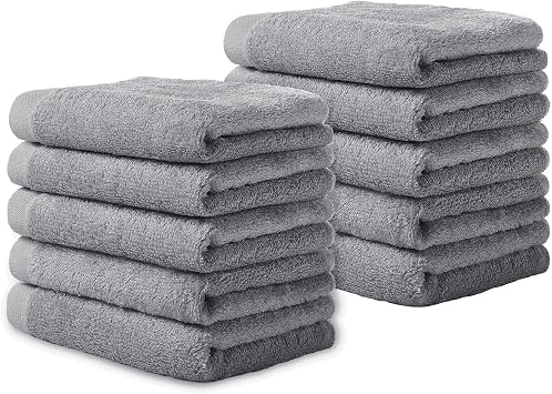 Yoofoss Luxury Washcloths Towel Set 10 Pack Baby Wash Cloth for Bathroom-Hotel-Spa-Kitchen Multi-Purpose Fingertip Towels & Face Cloths Light Grey