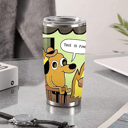 Miniatura 3 de DOINB TIAN Vaso aislado This Is Fine Meme Dog de acero inoxidable para café, 20 onzas, taza de viaje, color blanco, 30 onzas