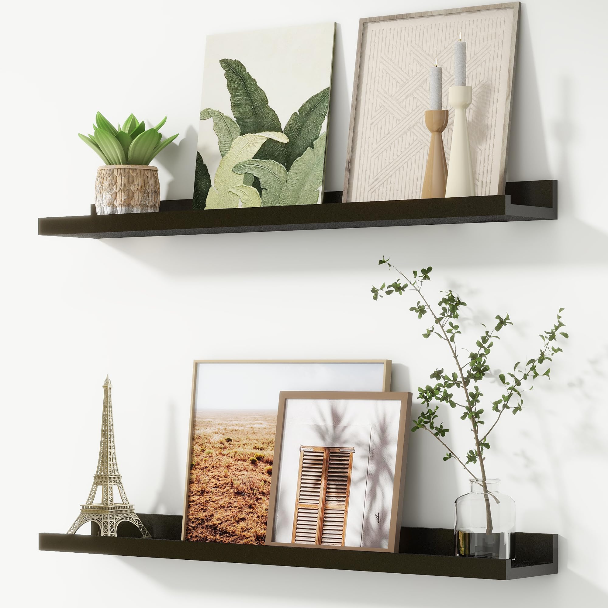 FLYJOE 80 cm Floating Shelves, Picture Ledge Shelf, Nursery Book Shelves for Toys Storage, Kids Bookshelf Wall Mounted for Living Room Bedroom Decor Books Photo Frames, Black, Set of 2