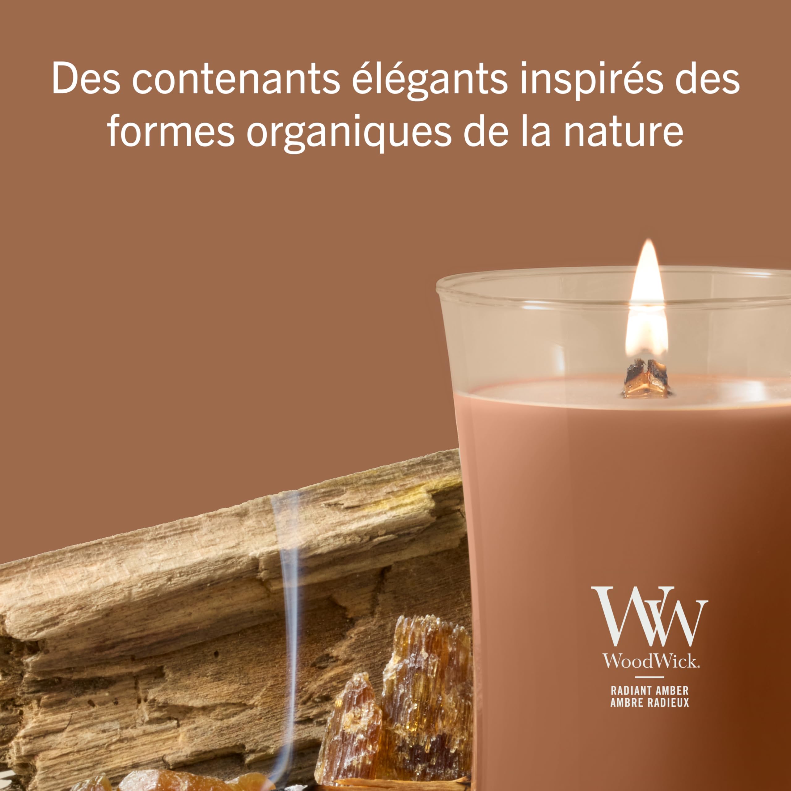 WoodWick Bougie parfumée | Grande bougie sablier | Ambre radieux | Cadeaux parfaits pour femmes