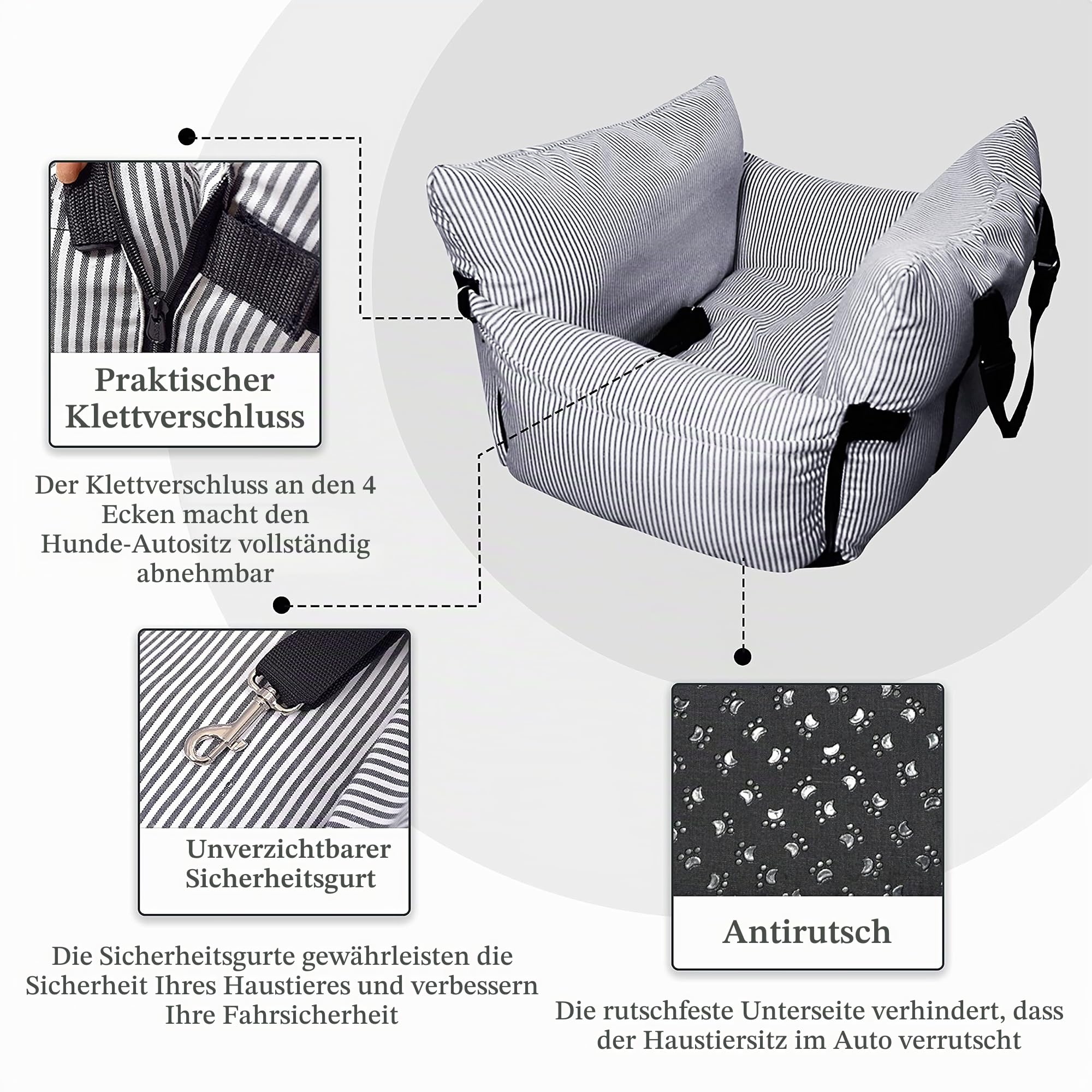 Johnear Autositz Sitzerhöhung für 30kg Mittlere Hunde 2 in 1 Hundebett Auto Reisebett mit 2 Taschen，Hundebett Transporttasche Couch mit Sicherheitsleine 76x52x20cm