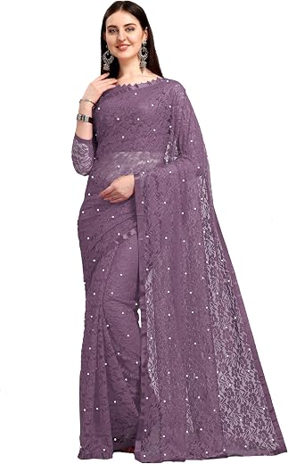 LOROFY Women's Brasso Net Saree With Blouse