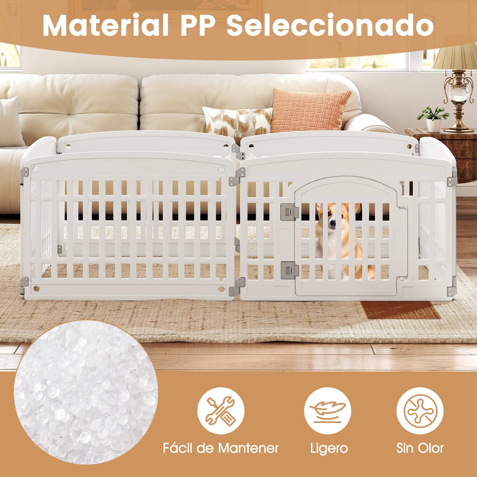 GYMAX Parque para Perros, Cercado Plegable de 6 Paneles, con Puerta Segura, para Cachorros y Razas Pequeñas/Medianas, Jaula Portátil para Interior/Exterior, Espacio de Juego y Ejercicio