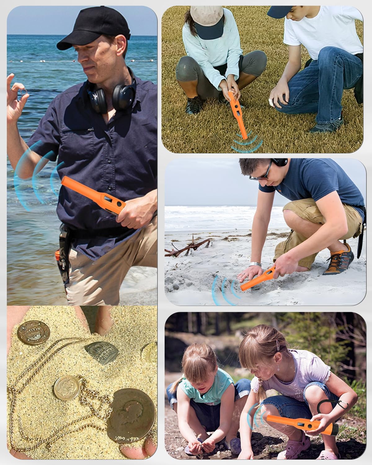 Dmyond Rechargeable Metal Detector Pinpointer for Adults Kids - IP68 Full Waterproof Handheld Pin Pointer Wand - 800mAh Battery - 360° Detection with LED Light