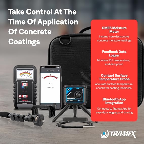 Tramex Concrete Coatings Installer Tech Kit CCTK, Concrete Moisture Meter | Temperature & Humidity Sensor & Probe, Measure Moisture Level, Temperature, Humidity & Dew Point Conditions of Concrete