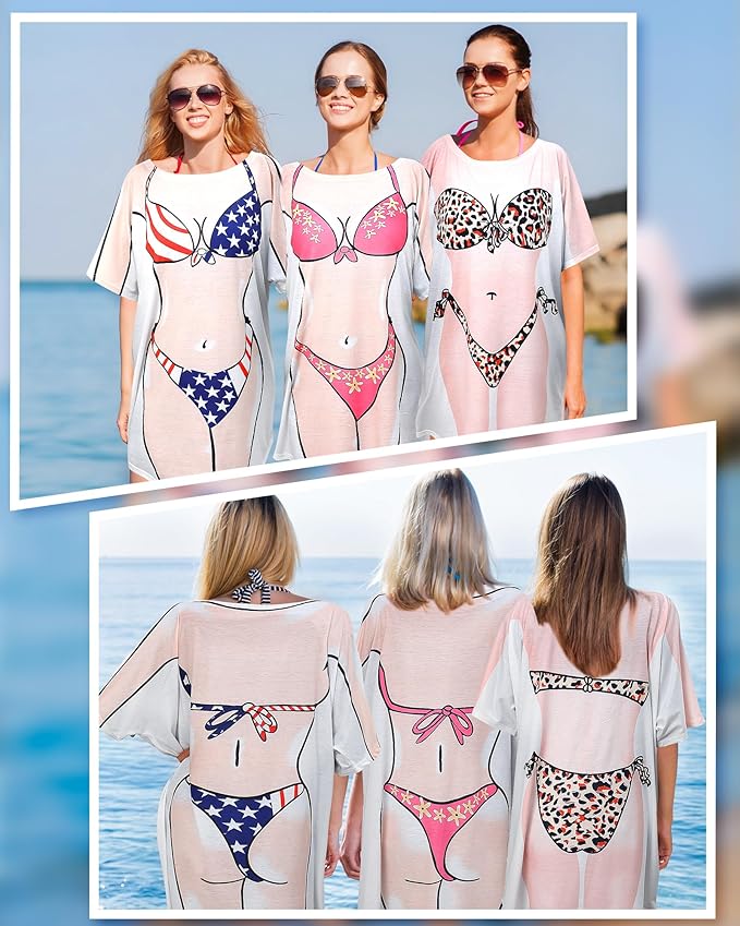 T-shirt Imprimé Bikini à Manches Courtes Pour Femme - Cache-maillot De Plage Luau Party Hawaïen, Teambride, Moyen