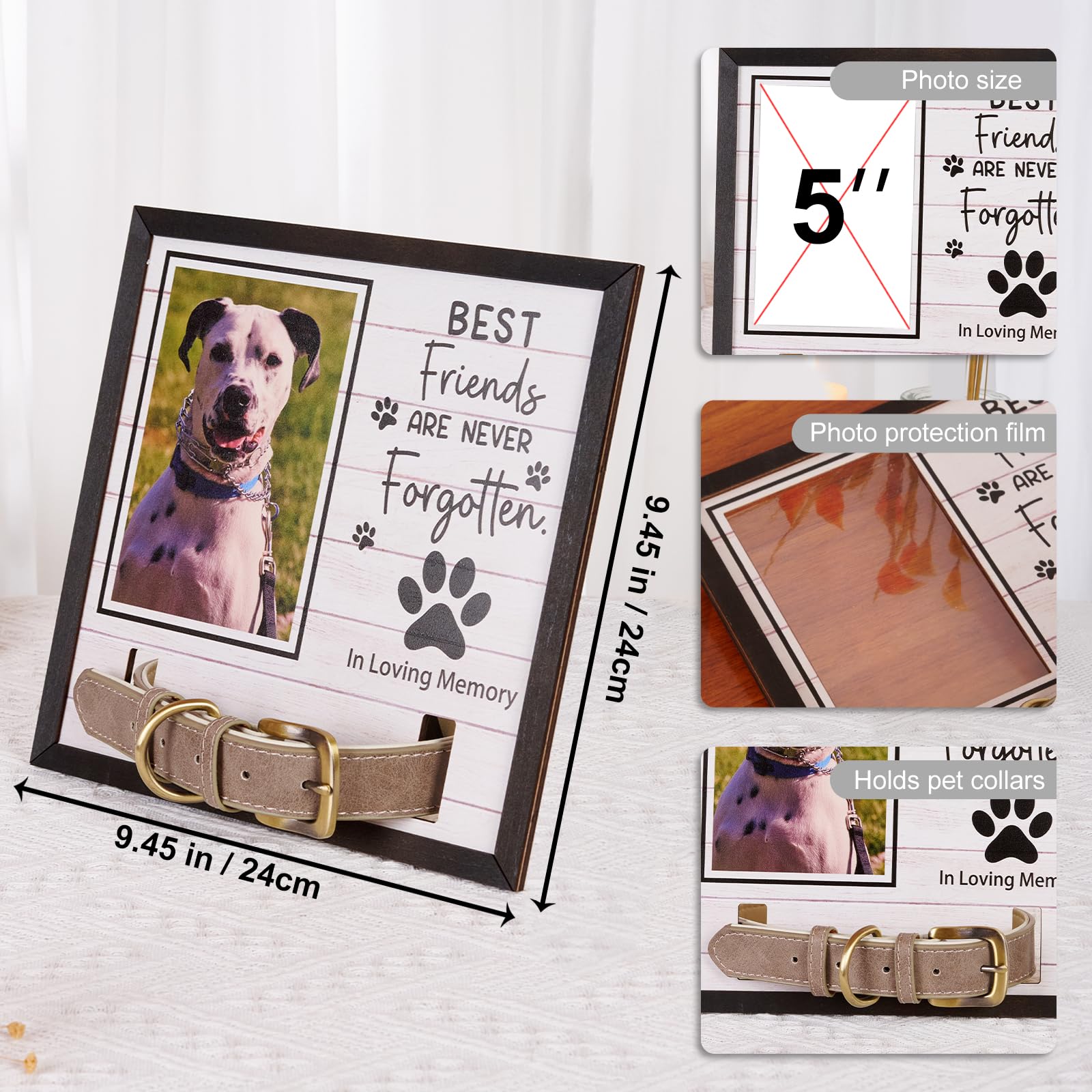 GUANKE Dog Memorial Gifts, 4X6 Wood Pet Memorial Picture Frame, Dog Cat Photo Frame, with Collar Holder Dog Cat Photo Frame - Image 4