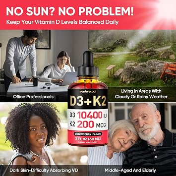 5-in-1 Vitamin D3 K2 Drops - Vitamin D3 10000 IU & K2(MK-7) 200mcg with Magnesium, MCT Oil, Zinc, Sugar Free Vitamin D Liquid Supplement|Maximum Absorption for Bone, Mood & Immune - 2 FL OZ, 60 Days