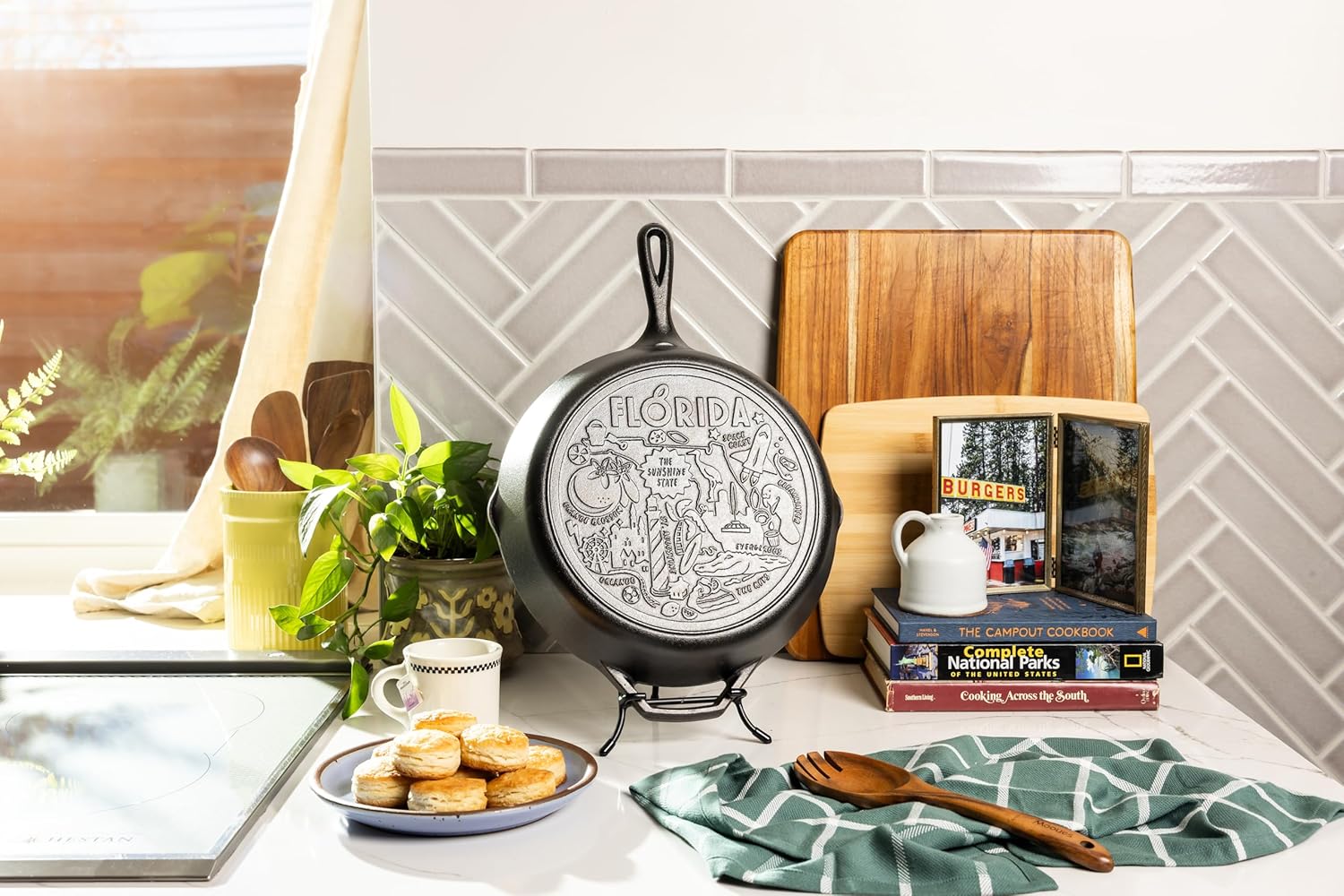 Lodge 12 Inch Cast Iron Skillet – Pre-Seasoned Frying Pan with Teardrop Handle – Oven, Stovetop, Grill & Campfire Use – Made in USA – Non-Toxic, Even-Heating Cookware – Florida