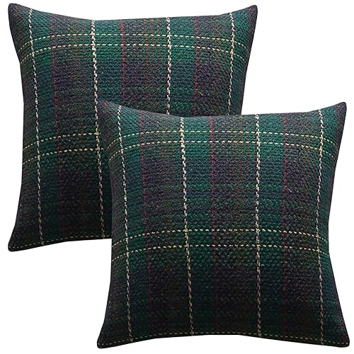 Green Plaid Pillow Covers 18x18 inch Set of 2 Knitting