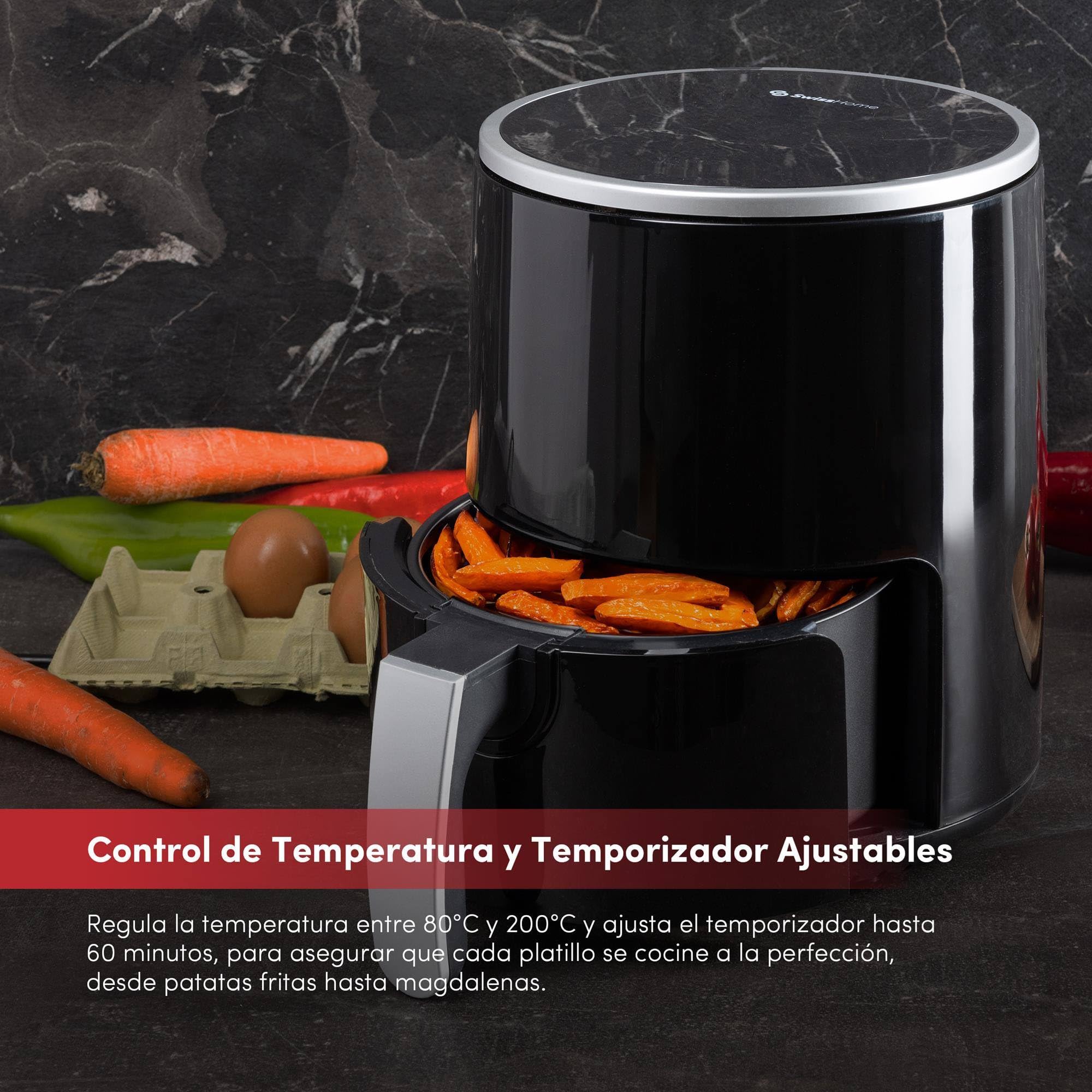 Z SwissHome PETIT - Freidora de aire 2.5L 1200W - Pantalla digital - Temperatura ajustable 80-200°C - Temporizador + Exprimidor Eléctrico 1,2L 40W con doble cono