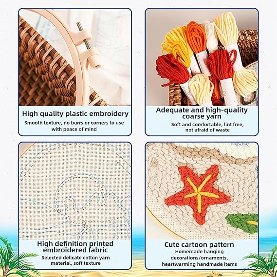 Embroidery Craft Set, Yarn Stitching Pattern, Punch Needle Kit | Complete Sewing Package, Textile Art Materials, Kit for Adults and Beginners Use