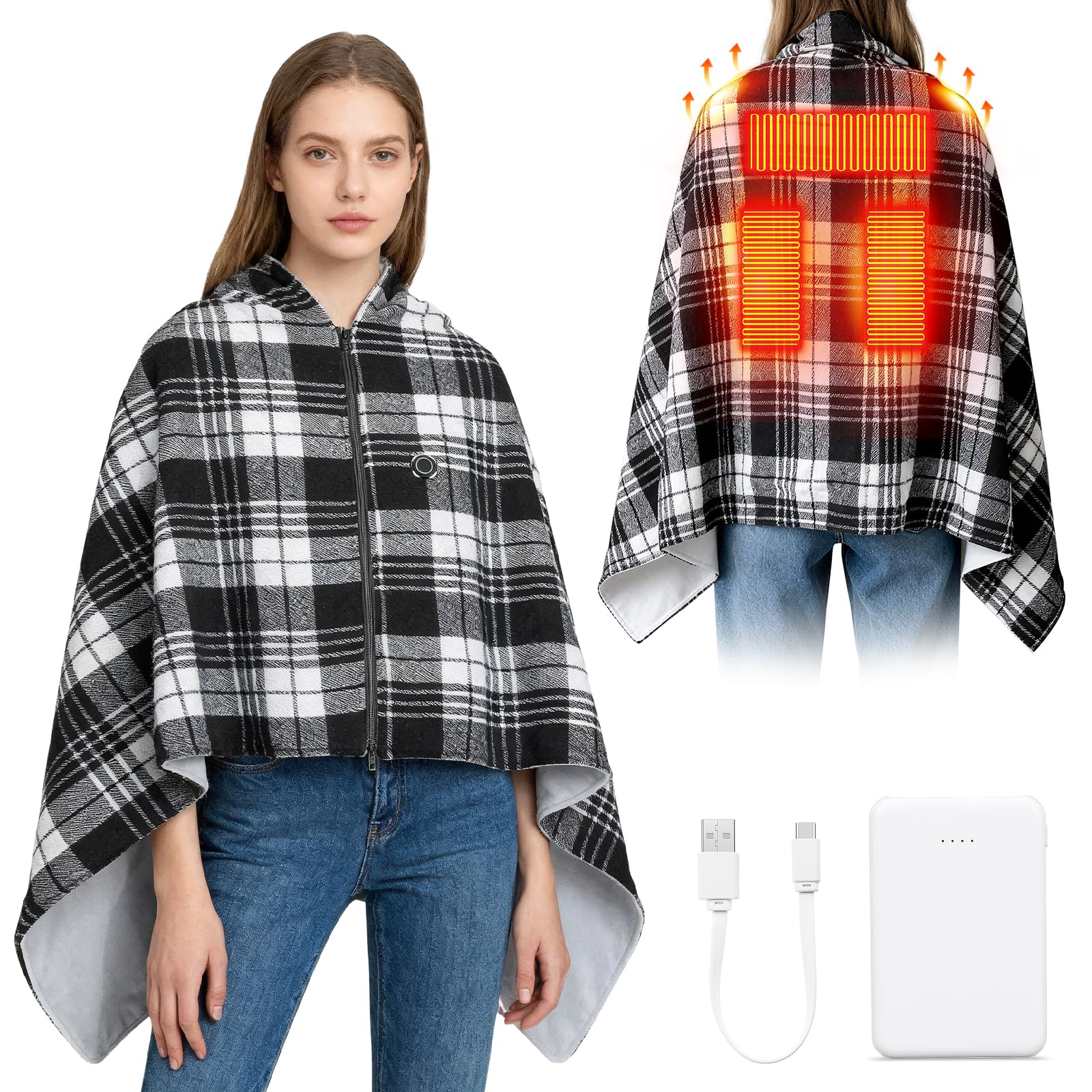 Heating Pad for Shoulder Back, Cordless Electric Heated Shawl Blanket with 5000mAh Power B...