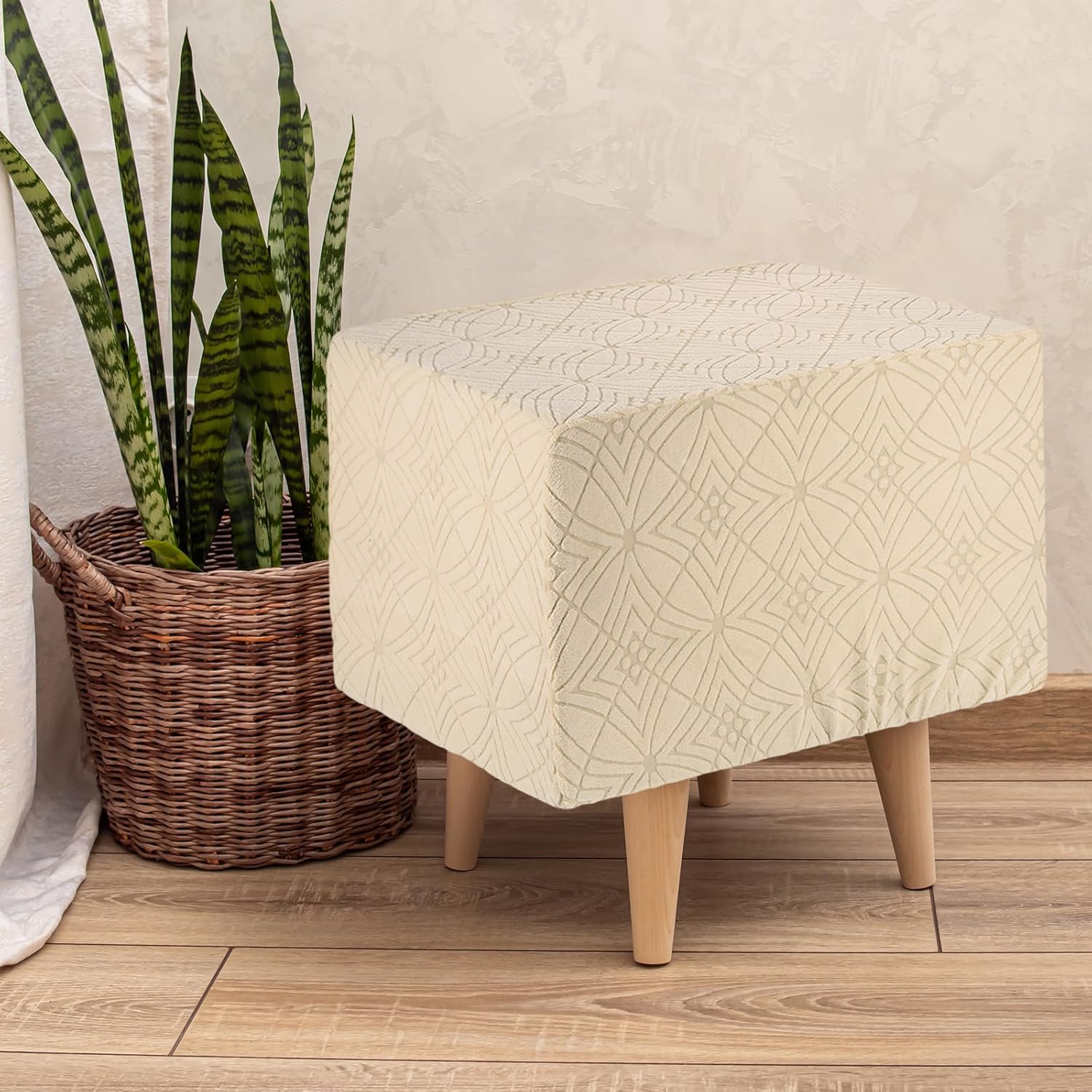 uxcell フットスツールカバー テクスチャードジャカード 長方形 ストレッチ フットレスト スリップカバー フットスツールプロテ