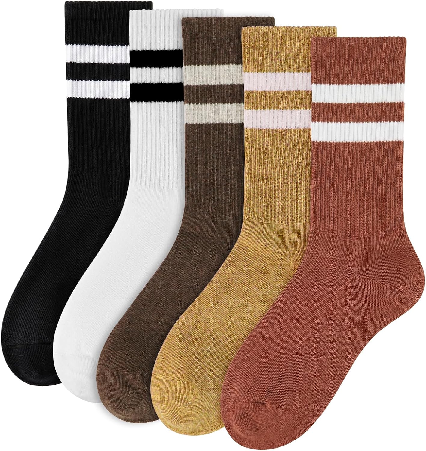 5 Pairs Womens Striped Crew Socks,Casual Cotton Above Ankle Socks for Women | Vintage Calf Socks for Sneakers Loafer,Womens Cozy Athletic Socks for Hiking