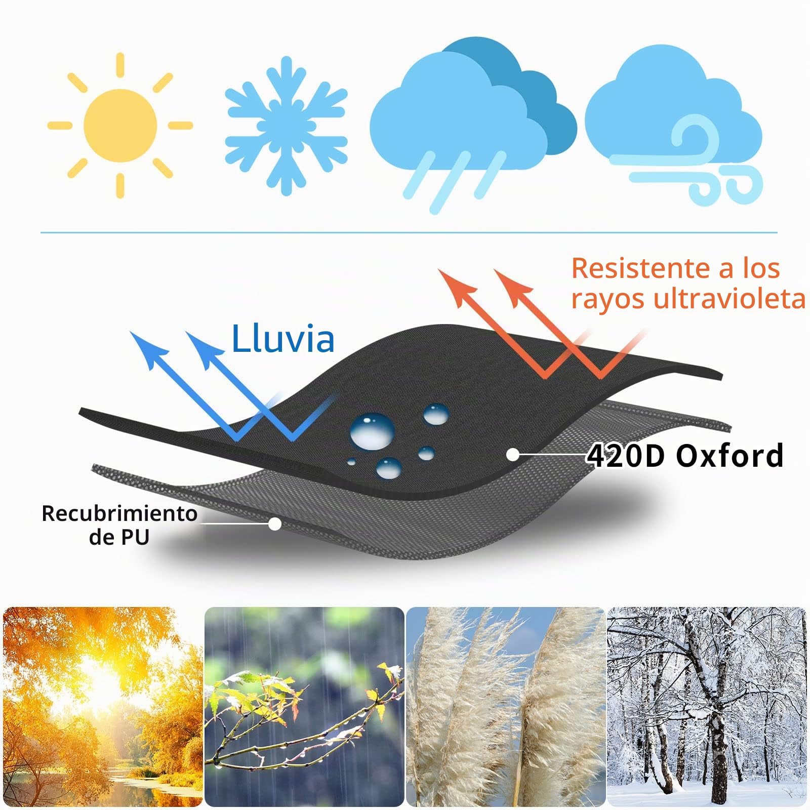 Funda para silla apilable de jardín, impermeable, anti-UV, tela Oxford 420D, reclinable, para exteriores, 68 x 96 x 110/150 cm (negro)